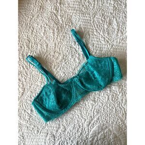 Adore Me Size 36C Bra EUC Teal Aqua Demi Balconette Sheer Lace Lingerie Blue